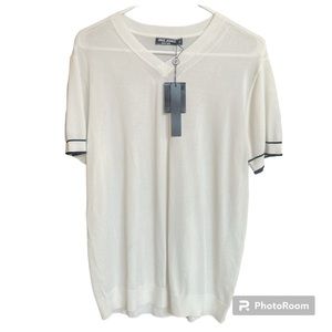 Paul Jones Ladies V Neck XL Short Sleeve Top White Black Trim Pullover NEW Shirt
